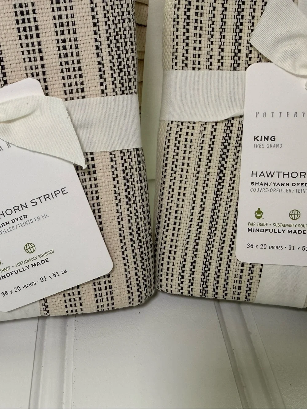 POTTERY BARN HAWTHORN STRIPE COTTON KING DUVET COVER  2 KING SHAMS CHARCOAL NEW